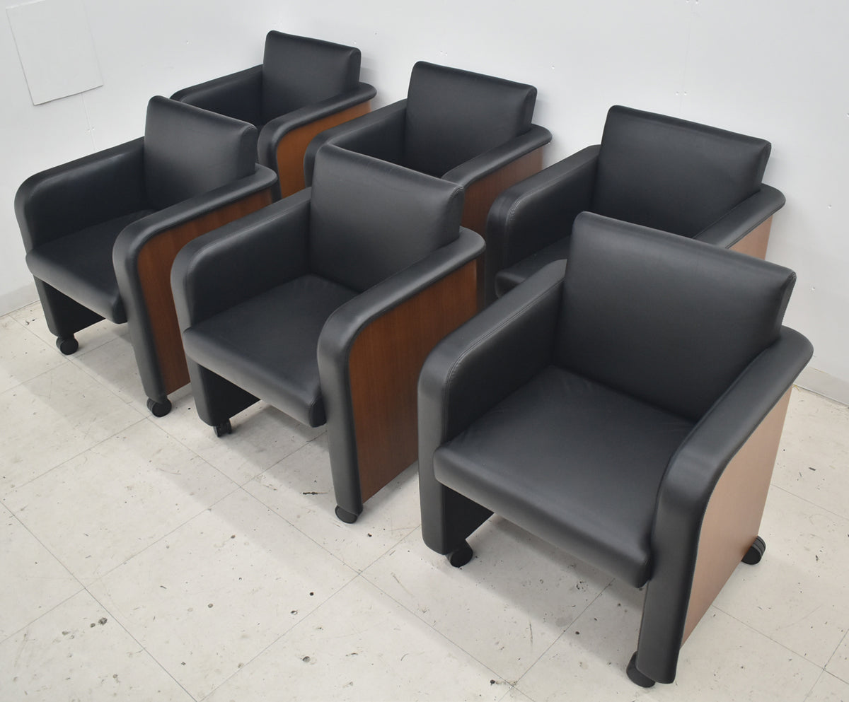 【中古】オカムラ　セフィーロ　応接会議用チェア　６脚セット　革張り　幅620　2026080601【中古オフィス家具】