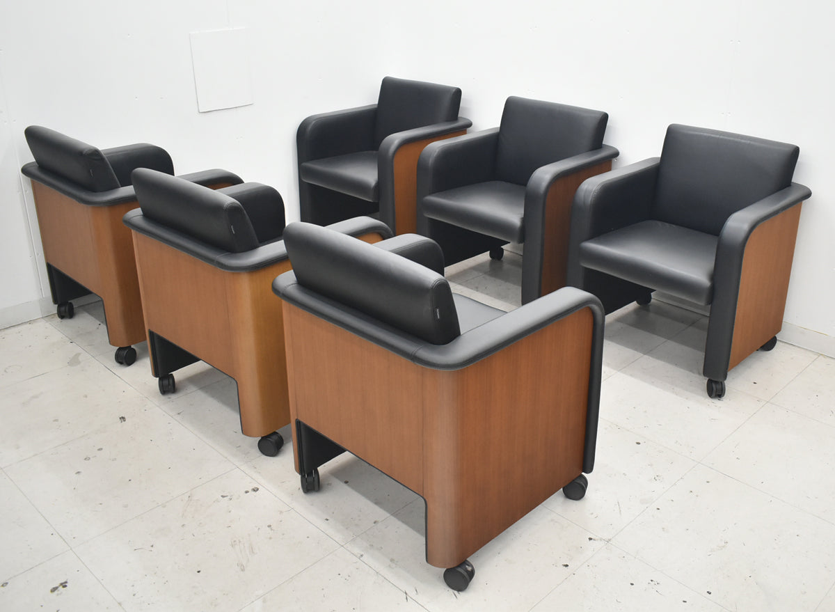 【中古】オカムラ　セフィーロ　応接会議用チェア　６脚セット　革張り　幅620　2026080601【中古オフィス家具】