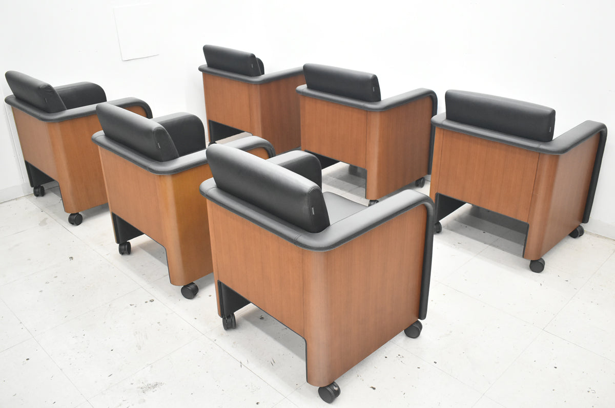 【中古】オカムラ　セフィーロ　応接会議用チェア　６脚セット　革張り　幅620　2026080601【中古オフィス家具】
