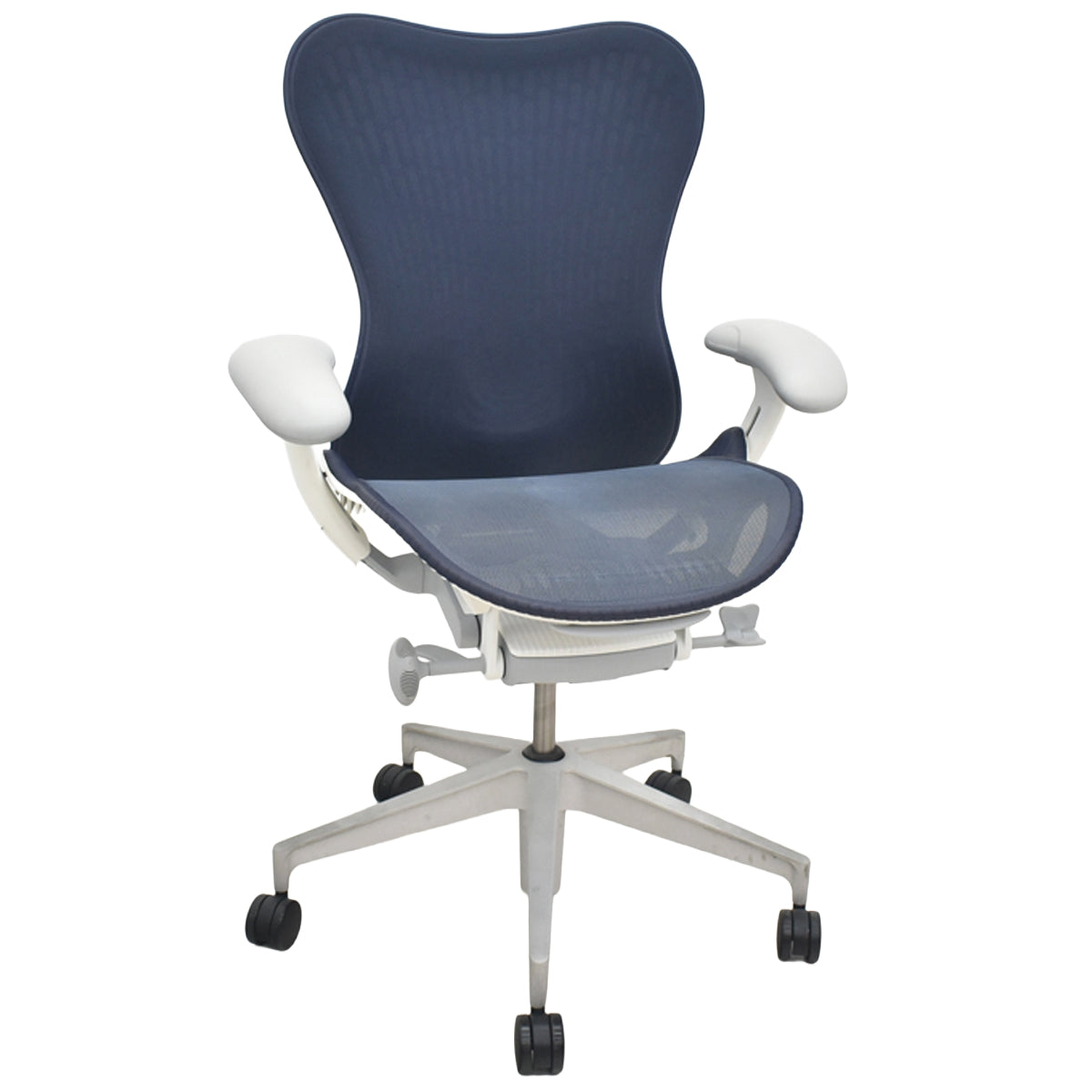【中古】ハーマンミラー　ミラ２チェア　可動肘　ランバーサポート　バタフライバック　前傾機能付　ダークブルー　2026081902【オフィスチェア】