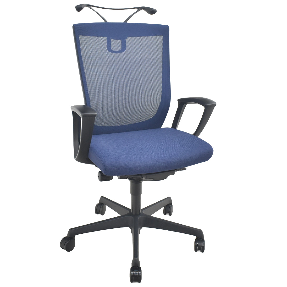 【中古】オカムラ　エスクード　ハイバック　固定肘　ハンガー　2020年製　ダークブルー　2026082002【中古オフィス家具】