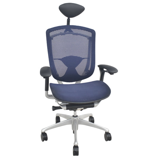 【中古】オカムラ　コンテッサ　ヘッドレスト　可動肘（肘パッド新品）ランバーサポート　ダークブルー　2026082003【中古オフィス家具】