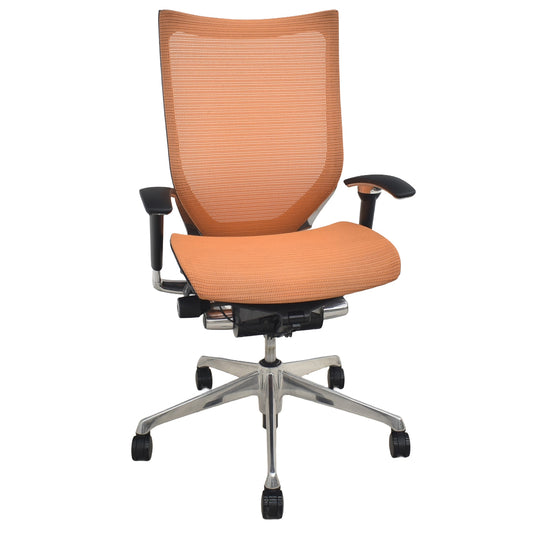 【中古】オカムラ　バロン　ハイバック　可動肘　ポリッシュ　オレンジ　2026082004【中古オフィス家具】