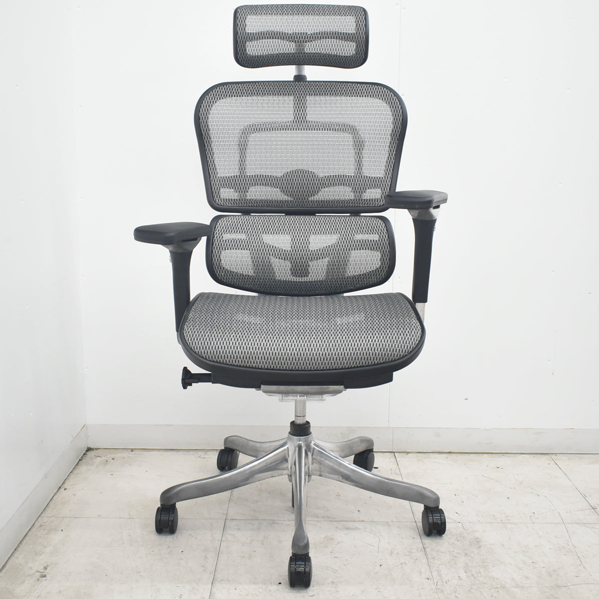 【中古】エルゴヒューマン　プロ　可動肘　ヘッドレスト　ランバーサポート　ナイロンキャスター　ポリッシュ　グレー　2026082701【中古オフィス家具】
