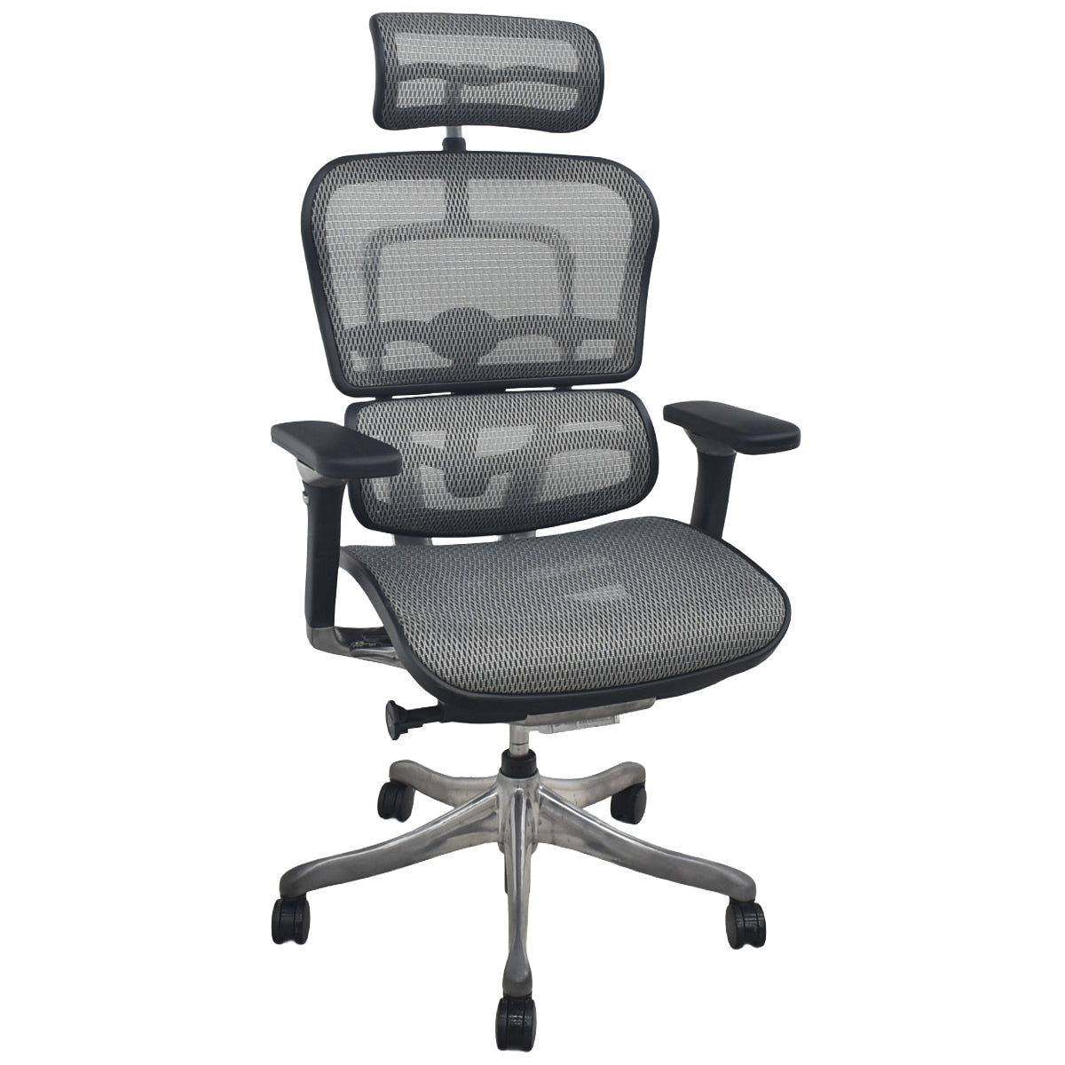 【中古】エルゴヒューマン　プロ　可動肘　ヘッドレスト　ランバーサポート　ナイロンキャスター　ポリッシュ　グレー　2026082701【中古オフィス家具】