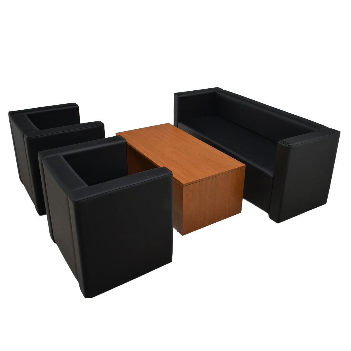 【中古】東洋工芸？＋ライオン事務器　応接４点セット　ブラック　幅1740　2026091403【中古オフィス家具】