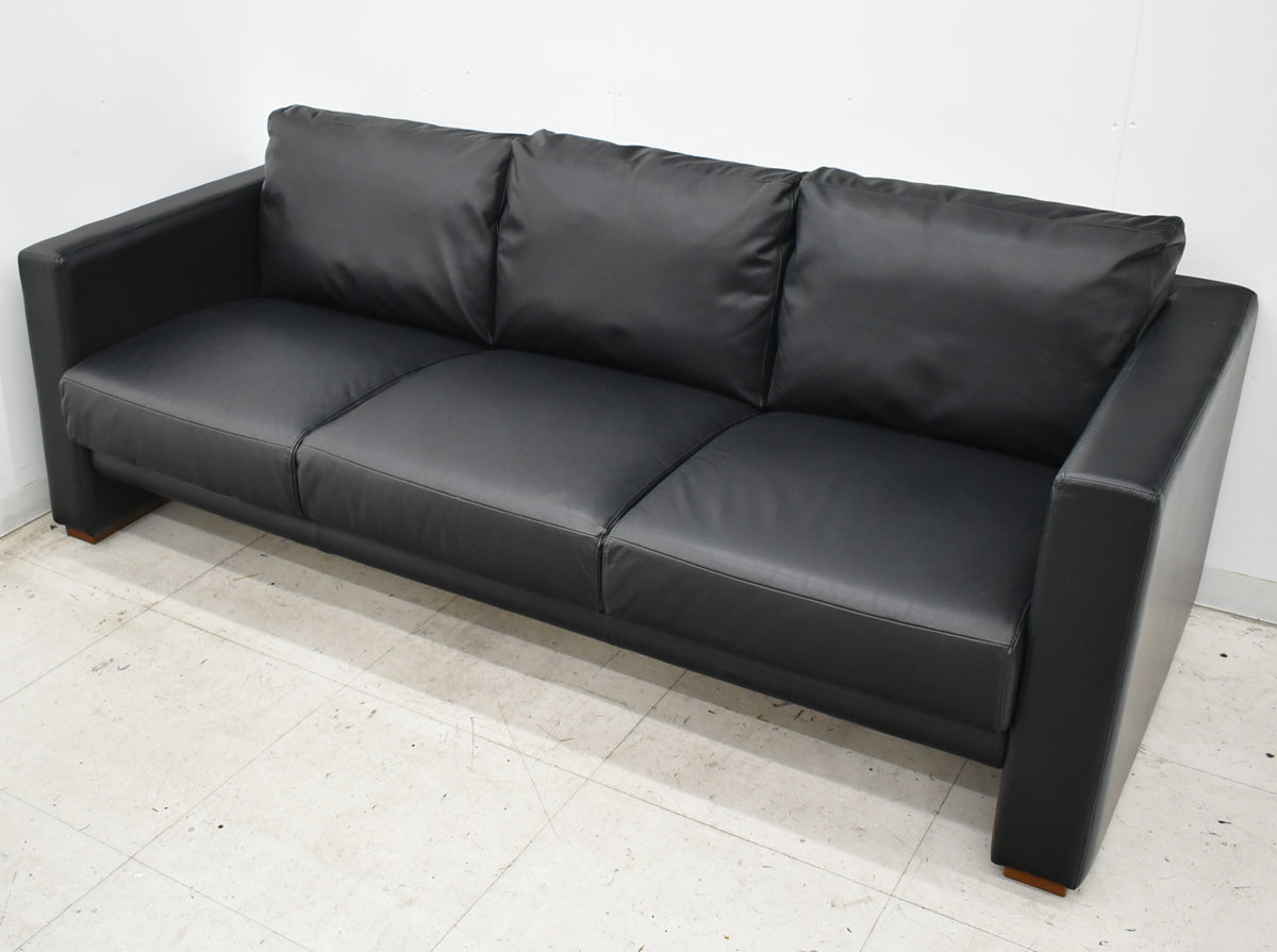 【中古】AIDEC　高級応接４点セット　総革張り　ブラック　幅1950　2026091601【中古オフィス家具】