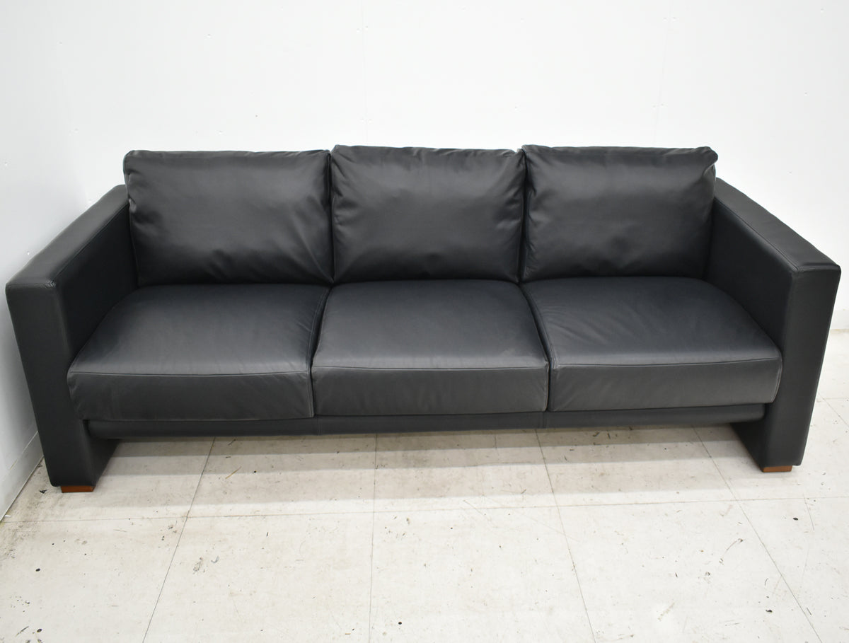 【中古】AIDEC　高級応接４点セット　総革張り　ブラック　幅1950　2026091601【中古オフィス家具】