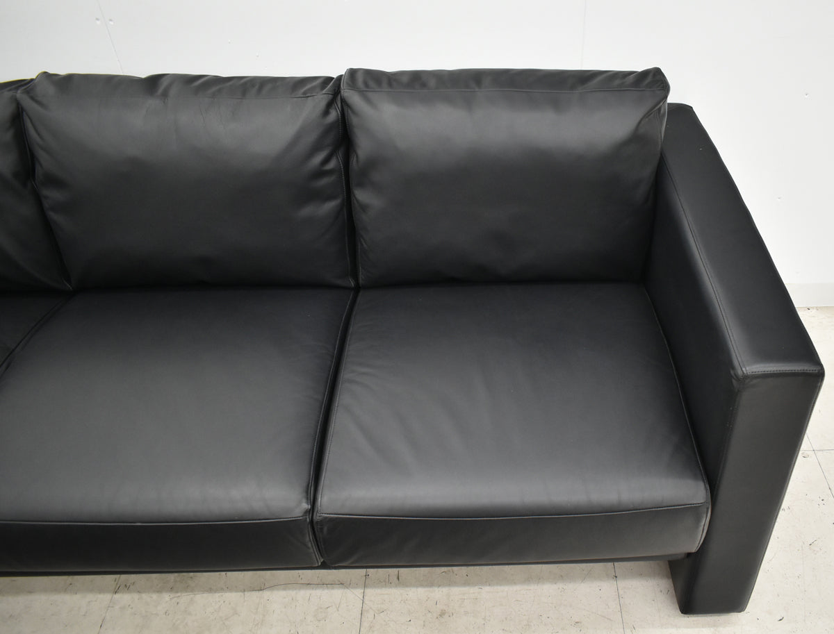 【中古】AIDEC　高級応接４点セット　総革張り　ブラック　幅1950　2026091601【中古オフィス家具】