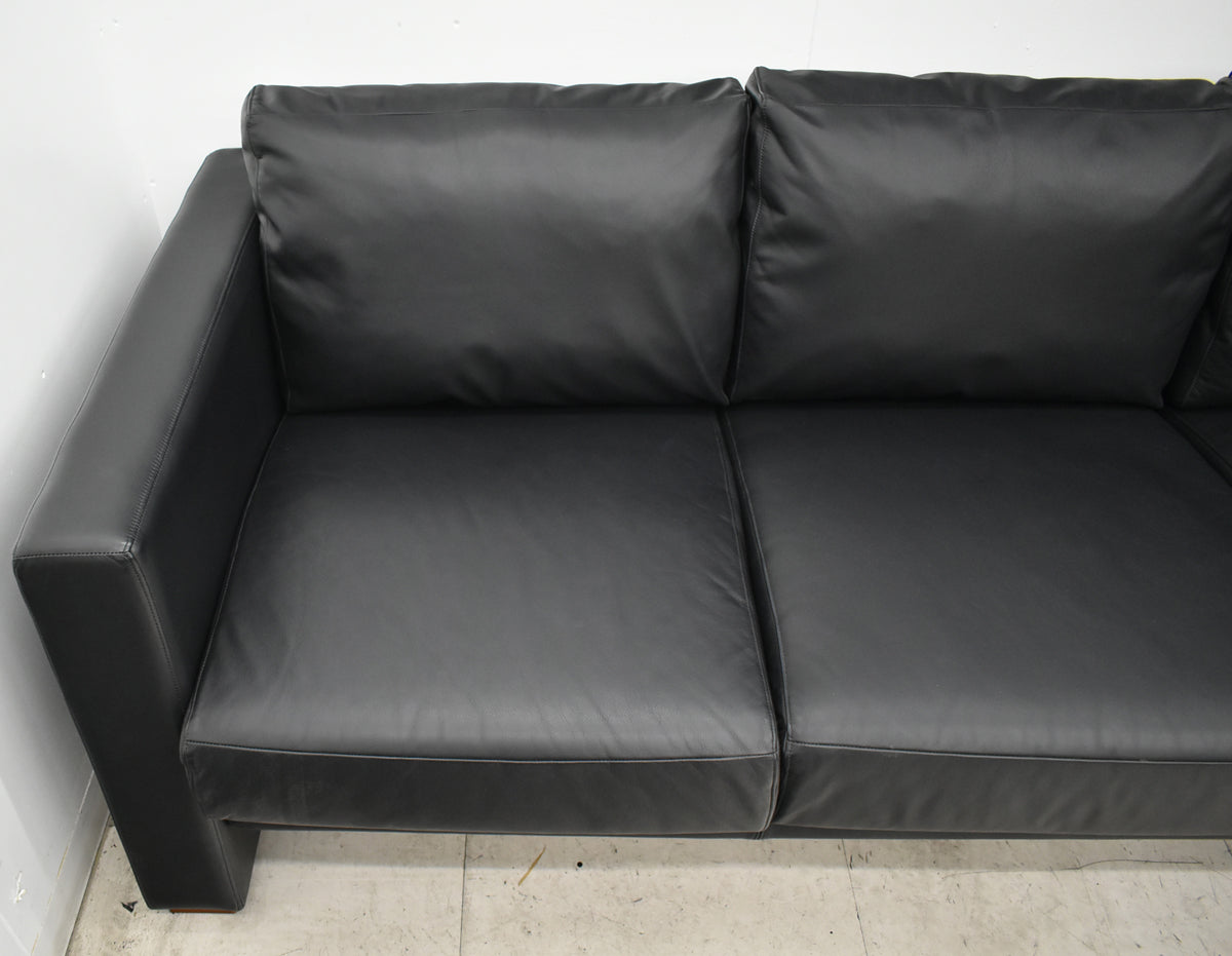 【中古】AIDEC　高級応接４点セット　総革張り　ブラック　幅1950　2026091601【中古オフィス家具】