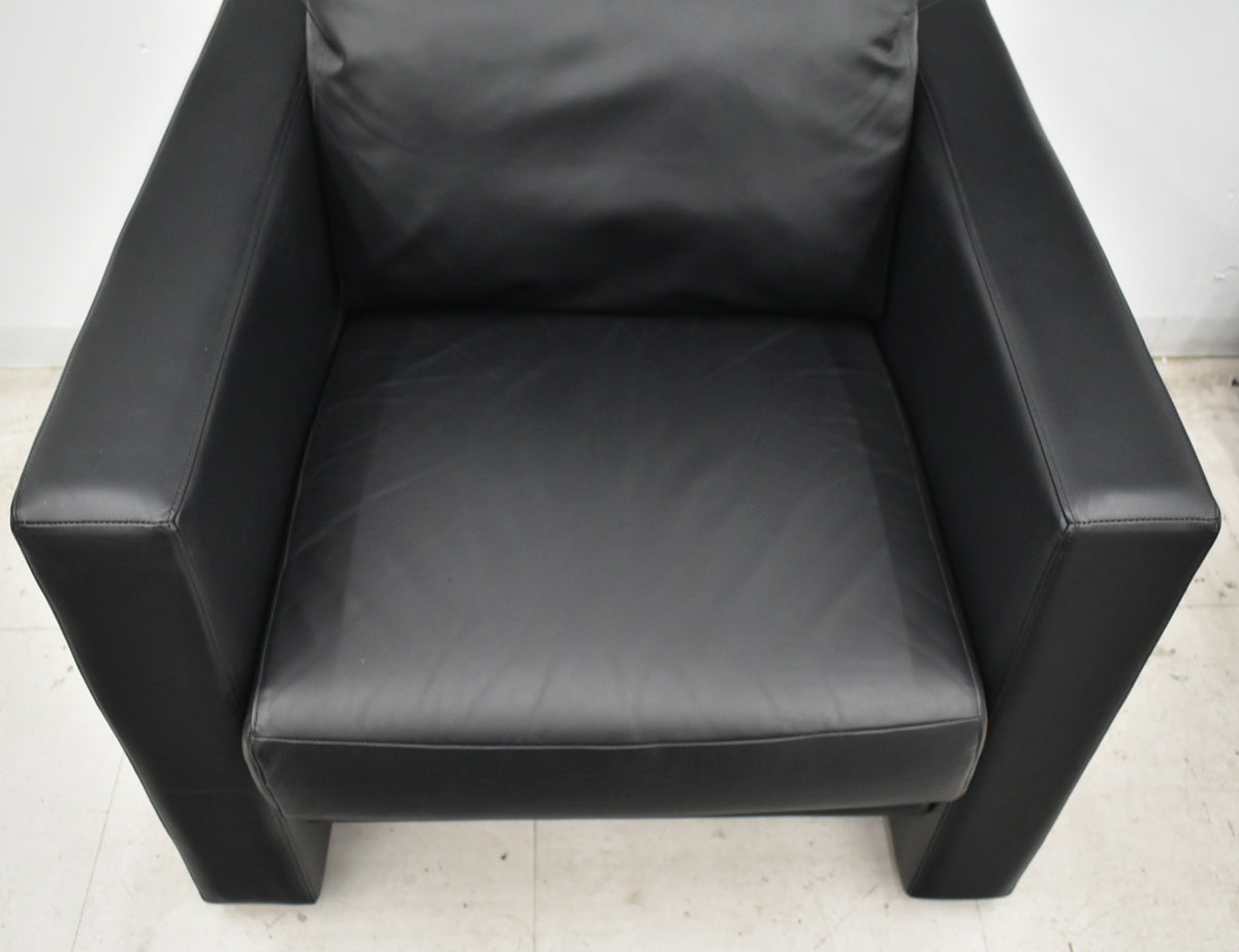 【中古】AIDEC　高級応接４点セット　総革張り　ブラック　幅1950　2026091601【中古オフィス家具】