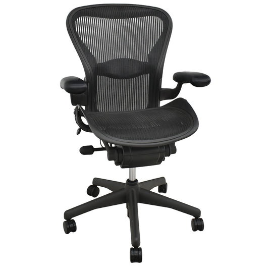 【中古】ハーマンミラー　アーロンチェア　スタンダード　Ｂサイズ　ランバーサポート　昇降ガス新品　ブラック　2026091602【中古オフィス家具】