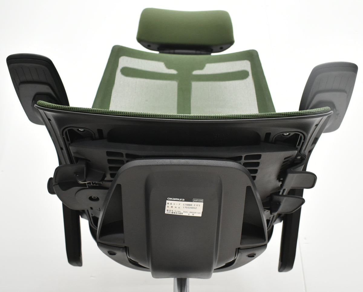 【中古】オカムラ　フィノラ　エクストラハイバック　可動ヘッドレスト　４Ｄ可動肘　ハンガー　ポリッシュ　2020年製　ダークグリーン　2026092801【中古オフィス家具】