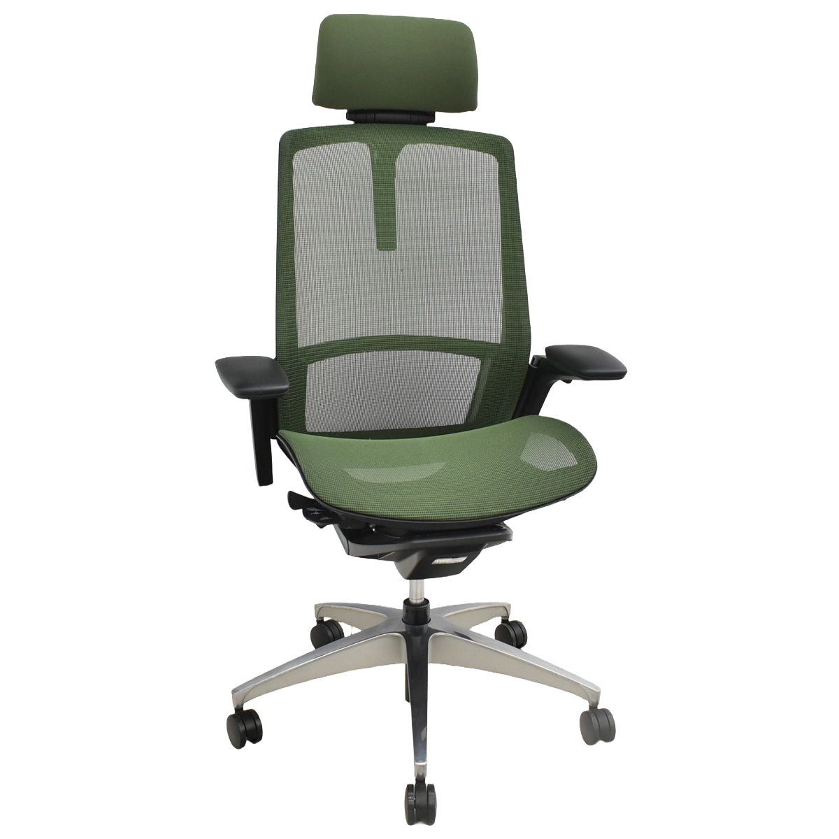 【中古】オカムラ　フィノラ　エクストラハイバック　可動ヘッドレスト　４Ｄ可動肘　ハンガー　ポリッシュ　2020年製　ダークグリーン　2026092801【中古オフィス家具】