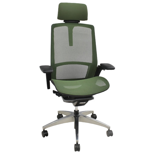 【中古】オカムラ　フィノラ　エクストラハイバック　可動ヘッドレスト　４Ｄ可動肘　ハンガー　ポリッシュ　2020年製　ダークグリーン　2026092801【中古オフィス家具】