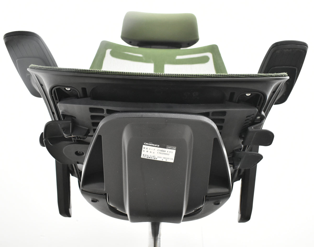 【中古】オカムラ　フィノラ　エクストラハイバック　可動ヘッドレスト　４Ｄ可動肘　ハンガー　ポリッシュ　2020年製　ダークグリーン　2026092802【中古オフィス家具】