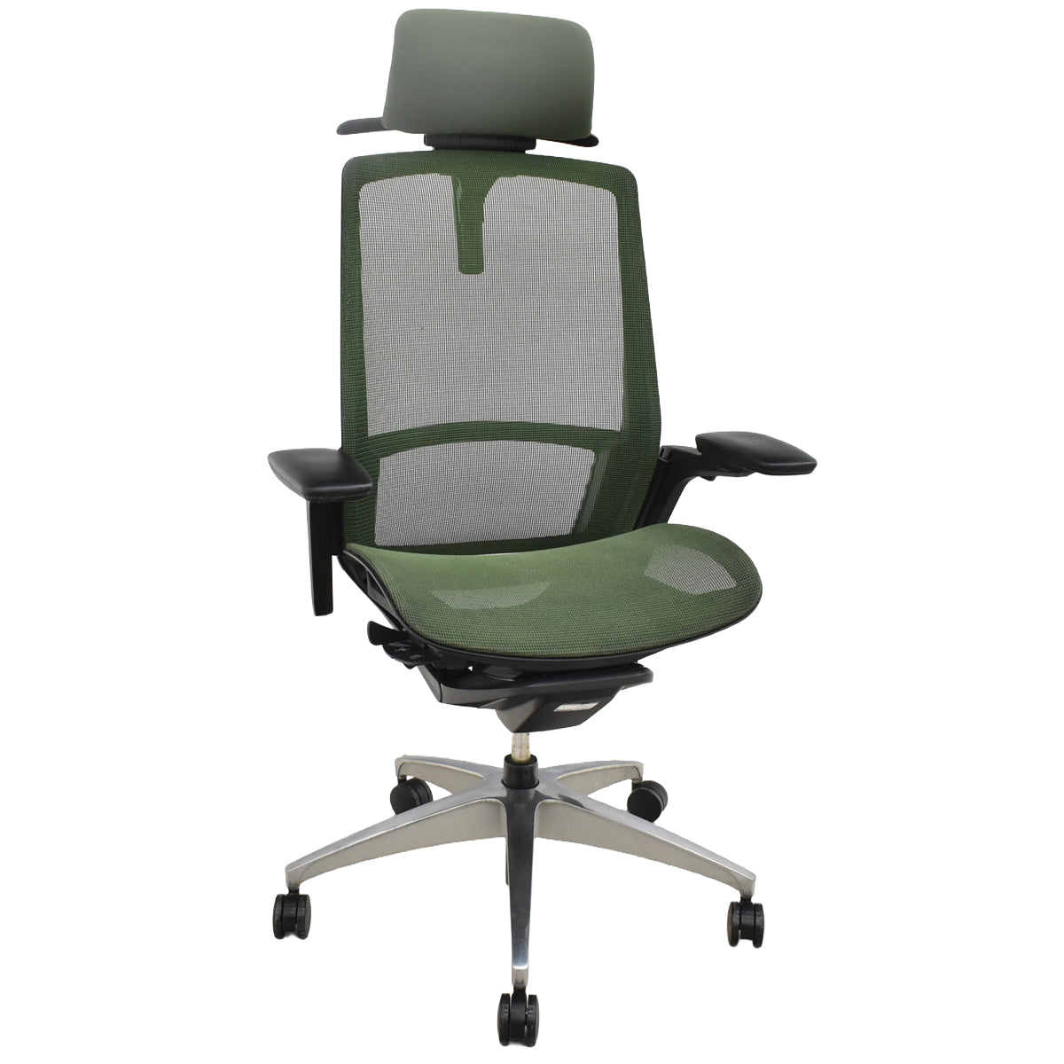 【中古】オカムラ　フィノラ　エクストラハイバック　可動ヘッドレスト　４Ｄ可動肘　ハンガー　ポリッシュ　2020年製　ダークグリーン　2026092802【中古オフィス家具】
