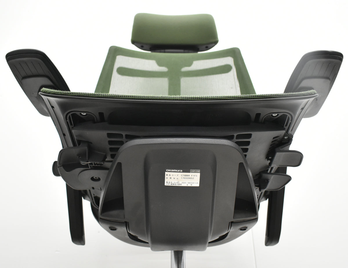【中古】オカムラ　フィノラ　エクストラハイバック　可動ヘッドレスト　４Ｄ可動肘　ハンガー　ポリッシュ　ダークグリーン　2026092803【中古オフィス家具】