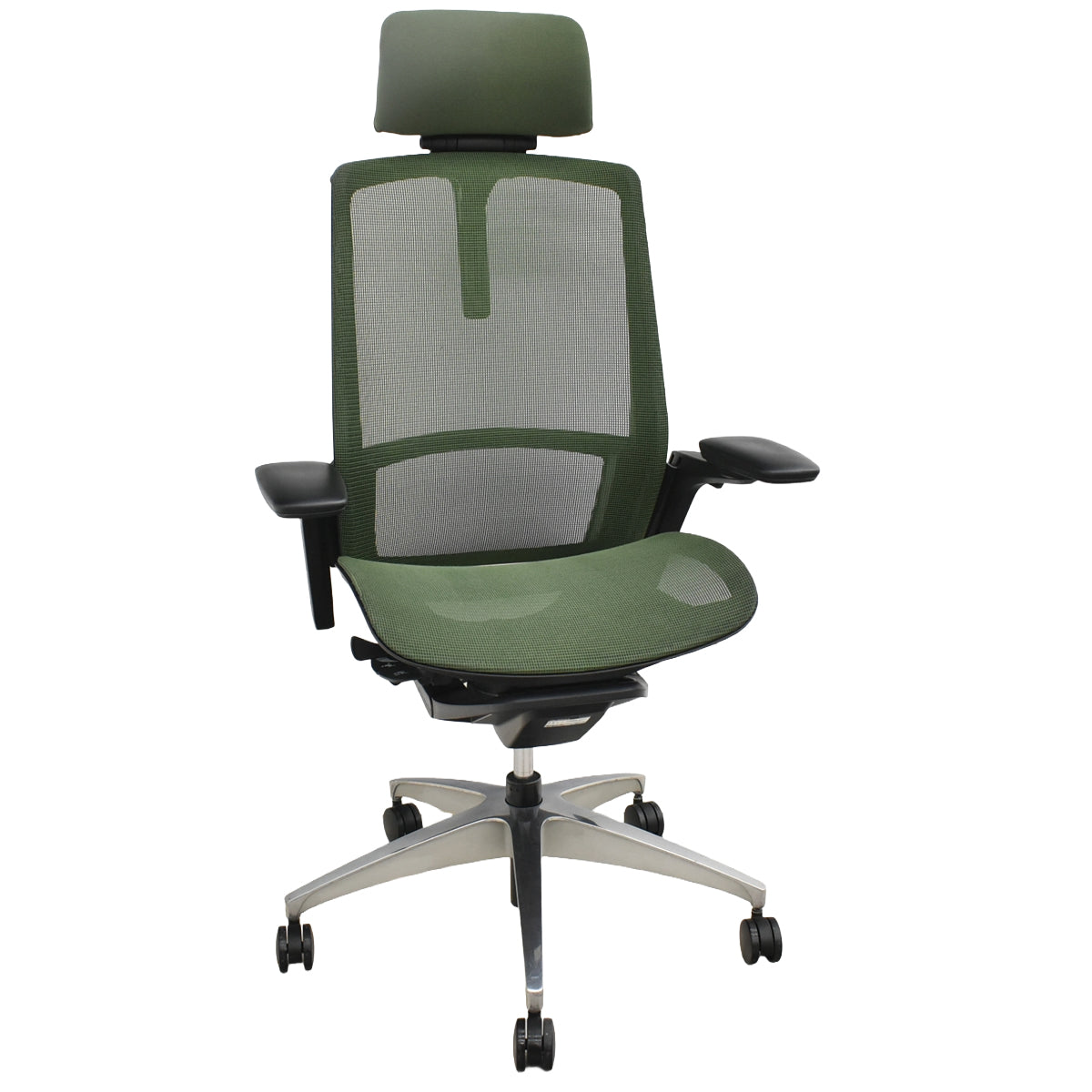 【中古】オカムラ　フィノラ　エクストラハイバック　可動ヘッドレスト　４Ｄ可動肘　ハンガー　ポリッシュ　ダークグリーン　2026092803【中古オフィス家具】