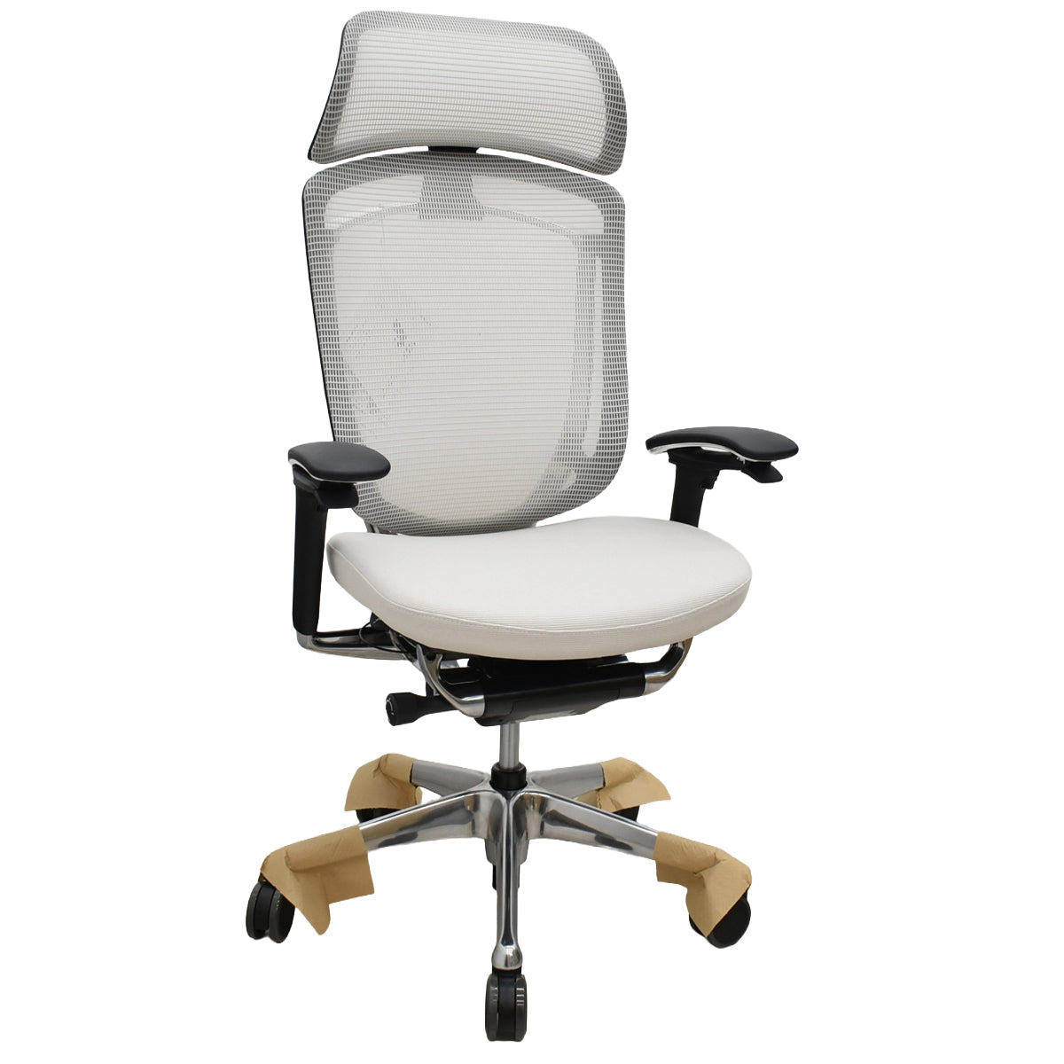 【中古】[新品未使用品]オカムラ　コンテッサセコンダ　エクストラハイバック　可動肘　ランバーサポート　ポリッシュ　ウレタンキャスター　ホワイト　2026100101【中古オフィス家具】