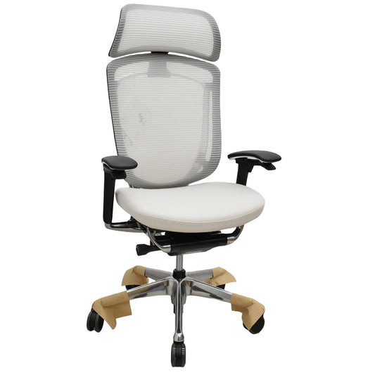 【中古】[新品未使用品]オカムラ　コンテッサセコンダ　エクストラハイバック　可動肘　ランバーサポート　ポリッシュ　ウレタンキャスター　ホワイト　2026100101【中古オフィス家具】