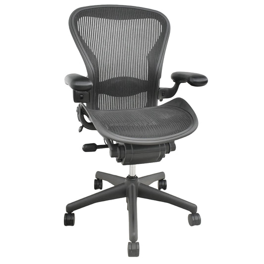 【中古】ハーマンミラー　アーロンチェア　Bサイズ　フル装備　ランバーサポート　肘レバータイプ　昇降ガス新品　ブラック　2026100901【中古オフィス家具】