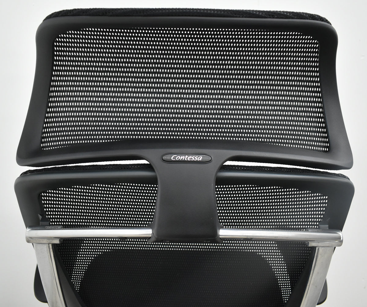 【中古】オカムラ　コンテッサ　大型固定ヘッドレスト　可動肘　ポリッシュ　ランバーサポート　ブラック　2026101002【中古オフィス家具】