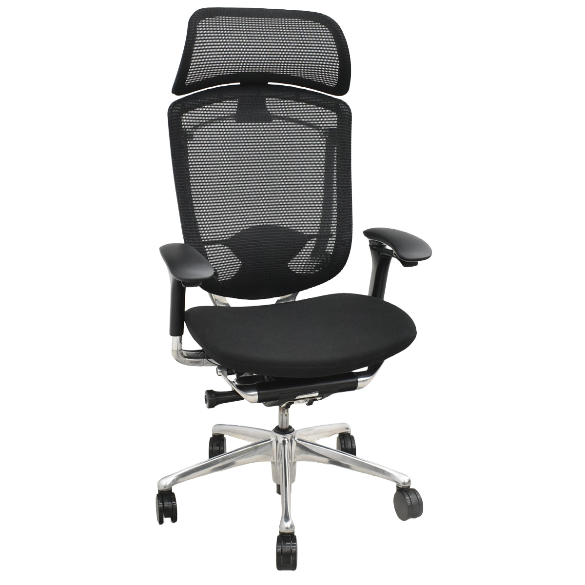 【中古】オカムラ　コンテッサ　大型固定ヘッドレスト　可動肘　ポリッシュ　ランバーサポート　ブラック　2026101002【中古オフィス家具】
