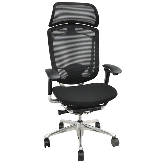 【中古】オカムラ　コンテッサ　大型固定ヘッドレスト　可動肘　ポリッシュ　ランバーサポート　ブラック　2026101002【中古オフィス家具】