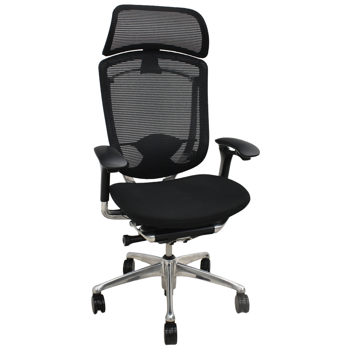 【中古】オカムラ　コンテッサ　大型固定ヘッドレスト　可動肘　ポリッシュ　ランバーサポート　ブラック　2026101003【中古オフィス家具】