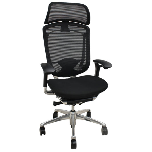 【中古】オカムラ　コンテッサ　大型固定ヘッドレスト　可動肘　ポリッシュ　ランバーサポート　ブラック　2026101003【中古オフィス家具】