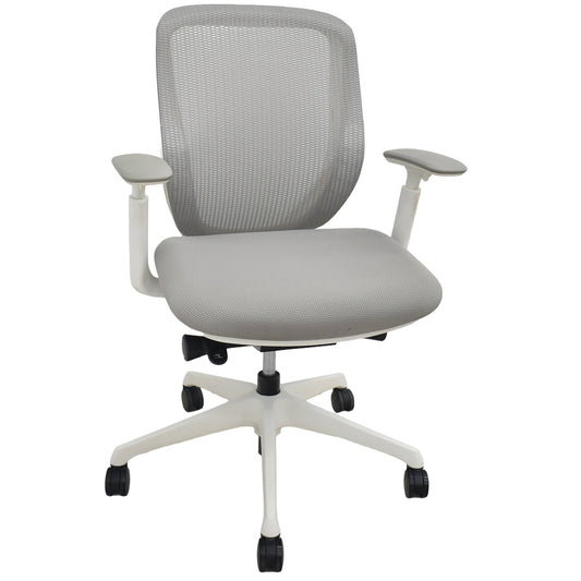 【中古】オカムラ　シルフィー　ローバック　可動肘　バックカーブアジャスト　前傾機能　ホワイトフレーム　グレー　2026022503【中古オフィス家具】