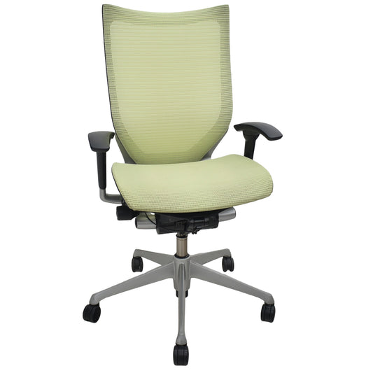 【中古】オカムラ　バロン　ハイバック　可動肘　シルバー脚　ピスタチオグリーン　2026022601【中古オフィス家具】